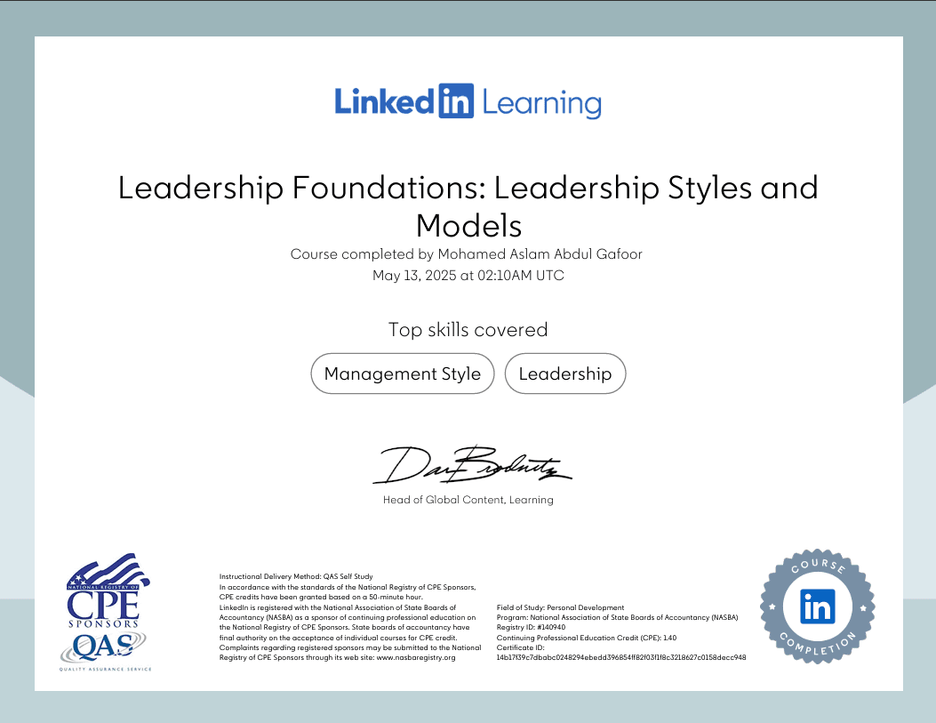 Leadership Foundations certificate from LinkedIn Learning